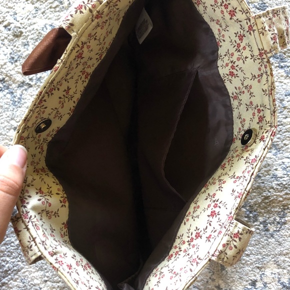 Longaberger Burgundy/Brown/Cream Floral Print PurseTote - Picture 7 of 9